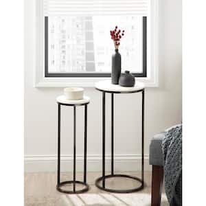 Udorie 12 in. White and Pewter Marble Nesting End Table