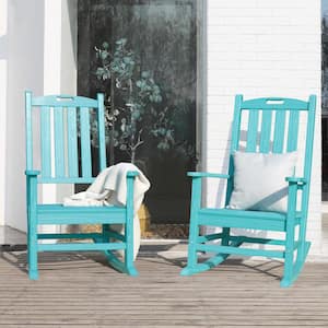 2-Pcs Plastic Outdoor Rocking Chair Set, Blue
