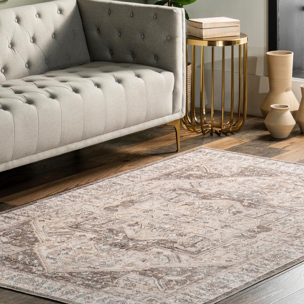 Brown Synthetic Medallion Machine Washable 5' x 8' Area Rug