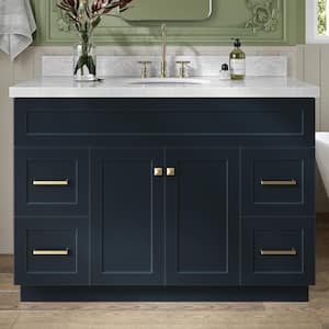 Hamlet 48 in. Single Sink Freestanding Bathroom Vanity in Midnight Blue with Carrara White Marble Top