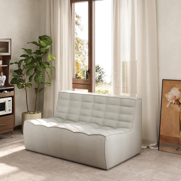 Gray Linen Polyester Large(45-72 in. )Lazy Floor Loveseat Couch Bean Bag Fireside Chair Modular Sofa for Apartment