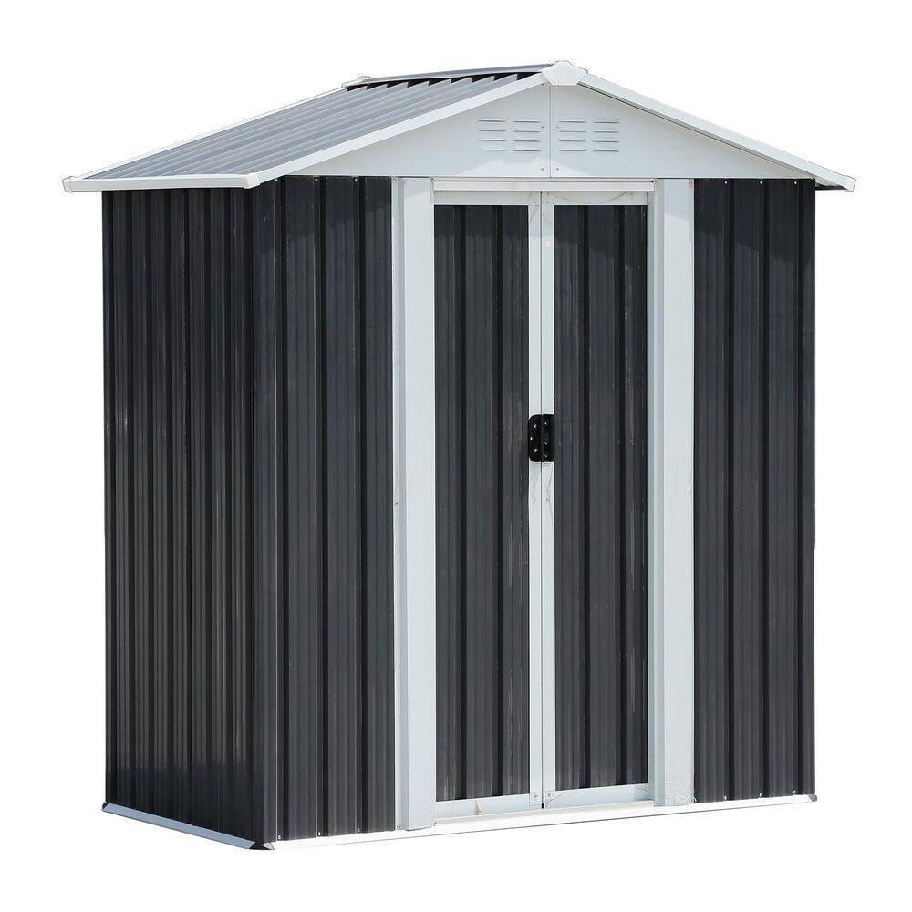 6.2 ft. W x 3.8 ft. D Grey Metal Shed, Outdoor Storage Shed, with Double Do