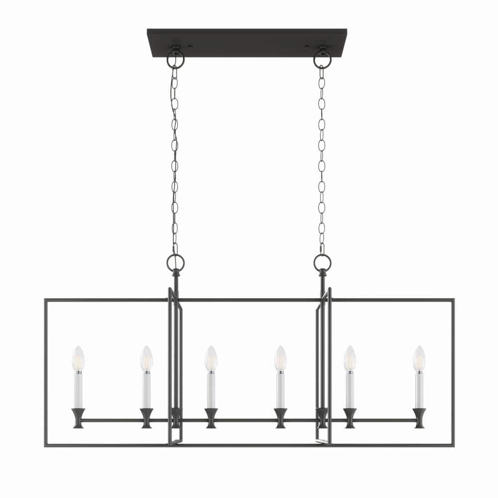 48.5 in. 6-Light Kitchen Island Linear Chandelier Farmhouse Black Pendant L