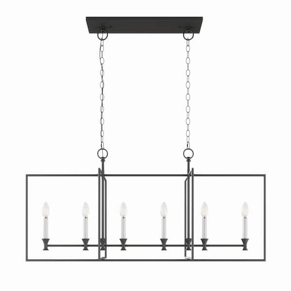 48.5 in. 6-Light Kitchen Island Linear Chandelier Farmhouse Black Pendant Lighting