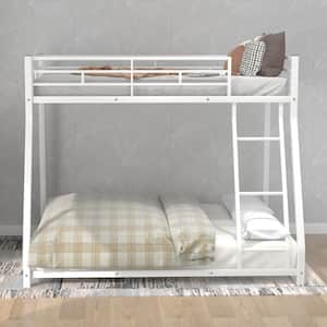 White Twin Over Full Bunk Bed, Bed Frame with Sturdy Steel Frame and Headboards, Low Floor Bunk Bed for Kids