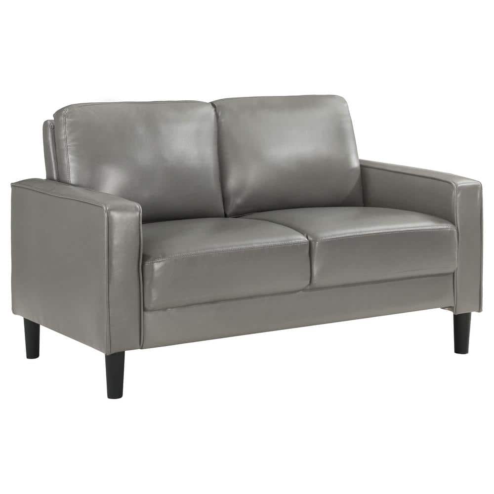 Ruth Dark Gray Faux Leather Track Arm Loveseat