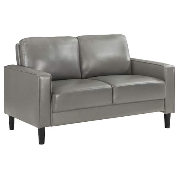 Coaster Ruth 54.25 in. Gray Faux Leather Upholstered 2-Seats Track Arm Loveseat