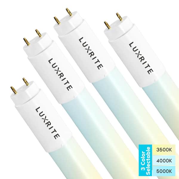 LUXRITE 12-Watt 3 ft. Linear T8 LED Tube Light Bulb 3 Color Selectable Single and Double End Powered 1560 Lumens F25T8 (4-Pack)