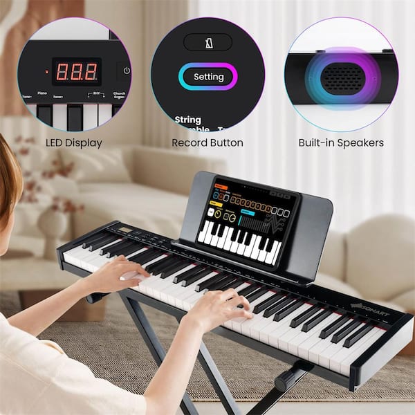 61-Key Electric Piano Keyboard for Beginners with Adjustable Stand and Stool