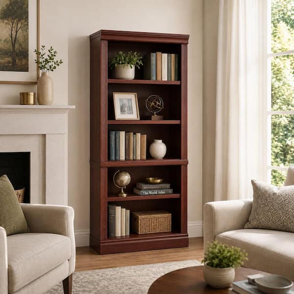 71 in. Tall Espresso Wood 5-Shelf Standard Bookcase with Interior Shelves, Storage for Living Room, Bedroom