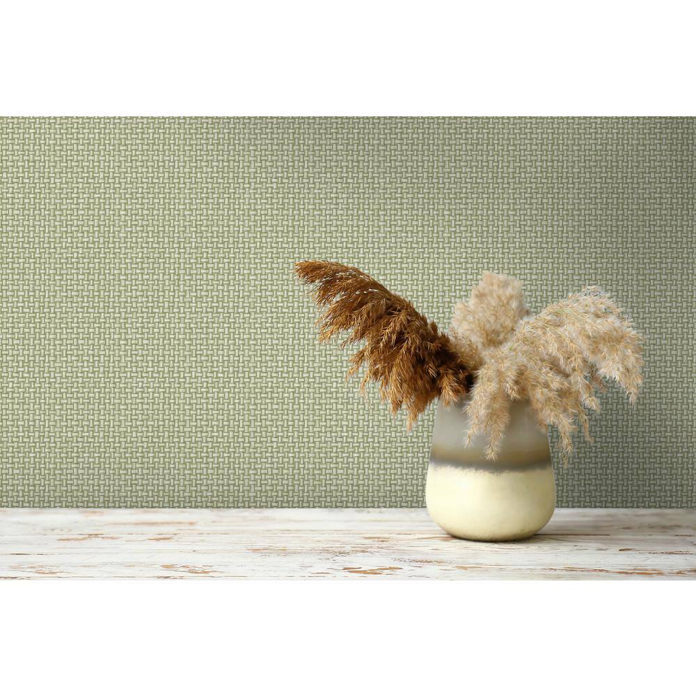 Green Basket Weave Non-pasted Wallpaper 396 in x 20.8 in