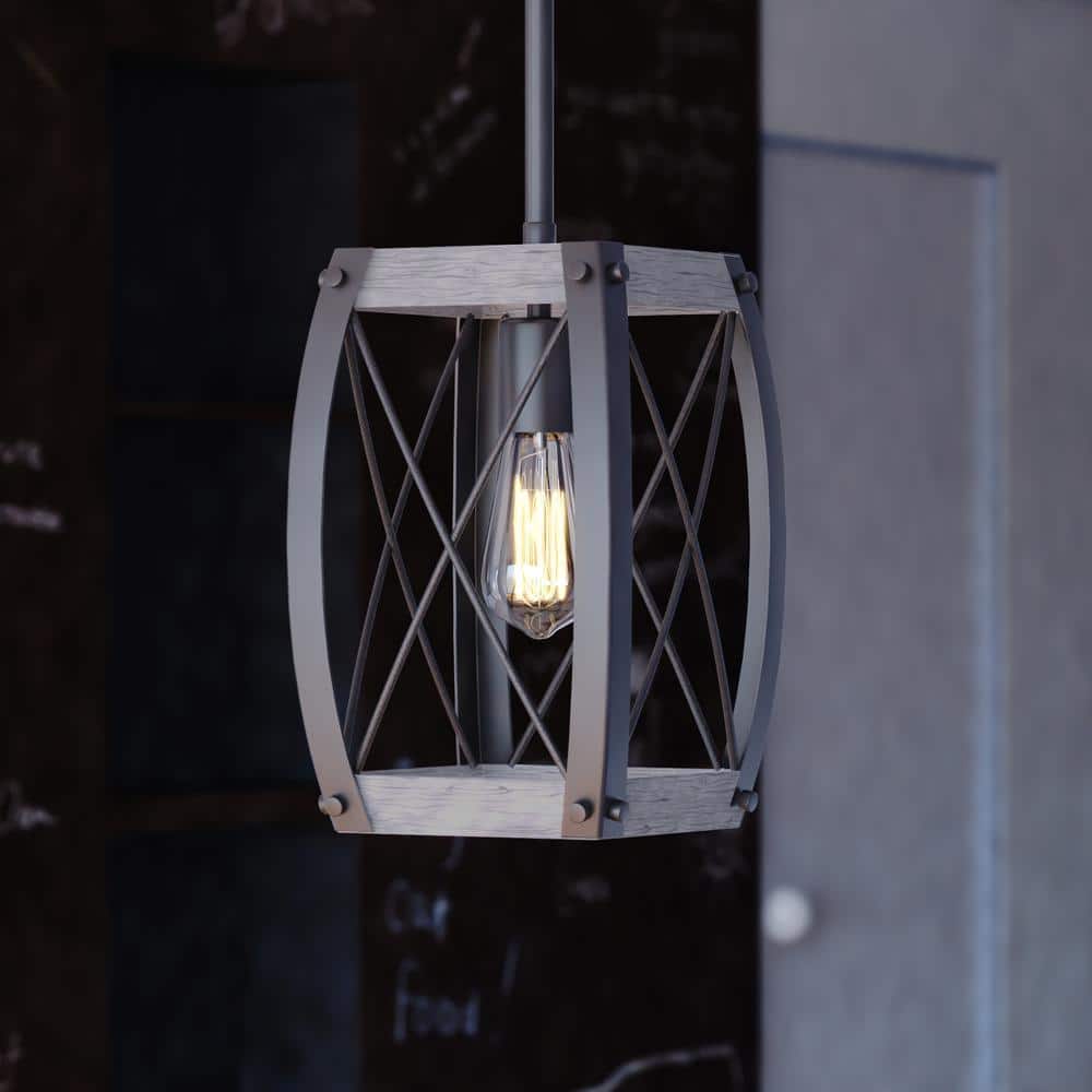 Textured Black and White Ash Farmhouse Mini Pendant Light