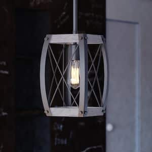 Montclare 1-Light Textured Black and White Ash Wood Farmhouse Cage Kitchen Island Mini Pendant Ceiling Light