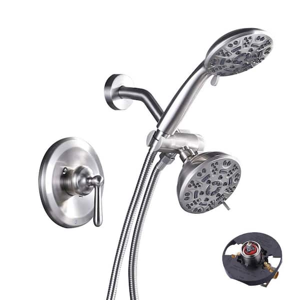 7-spray 4 in. Wall Mount Dual Shower Head and Handheld Shower Head 1.8 GPM in Brushed Nickel