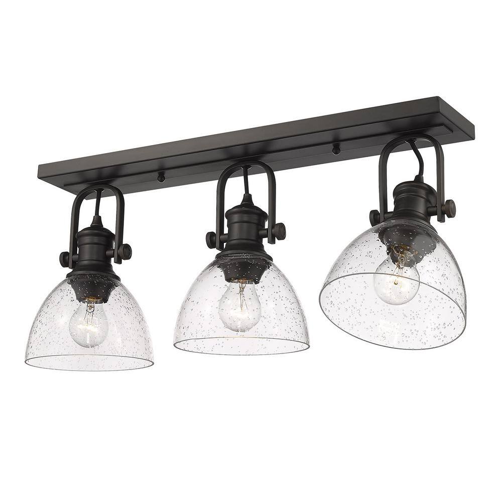 Hines Transitional 3-Light Semi-Flush in Rubbed Bronze with Seeded Glass