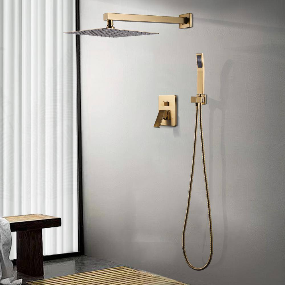 Gold 10-Inch Square Rain Shower Head with Handheld
