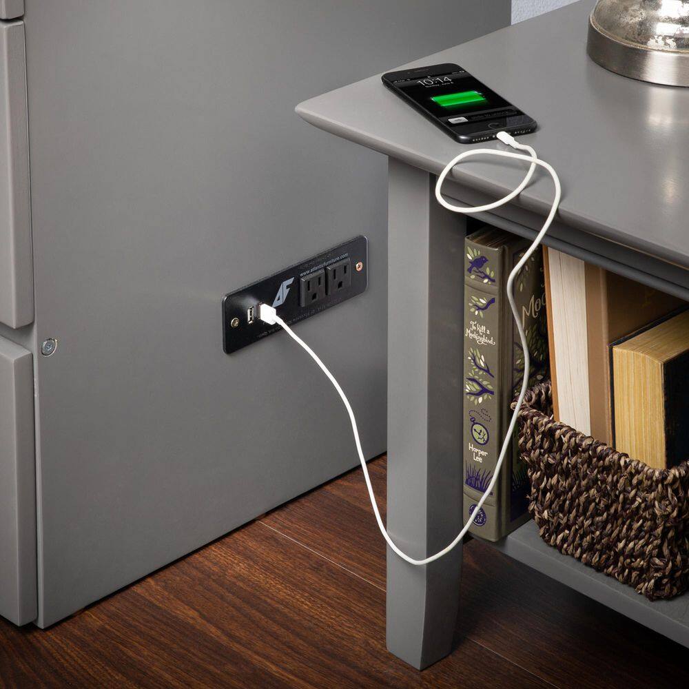 Deerfield Gray Farmhouse Queen Murphy Bed Chest with Charging Station