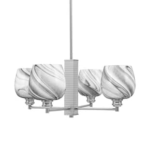 Albany 24 in. 4-Light Brushed Nickel Chandelier with Onyx Swirl Glass Shades