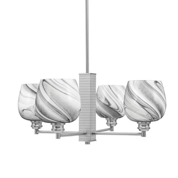 Unbranded Albany 24 in. 4-Light Brushed Nickel Chandelier with Onyx Swirl Glass Shades