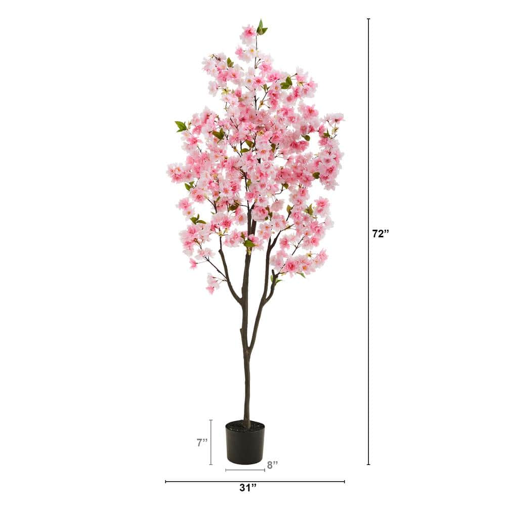 6ft Pink Cherry Blossom Artificial Tree in Black Plastic Pot