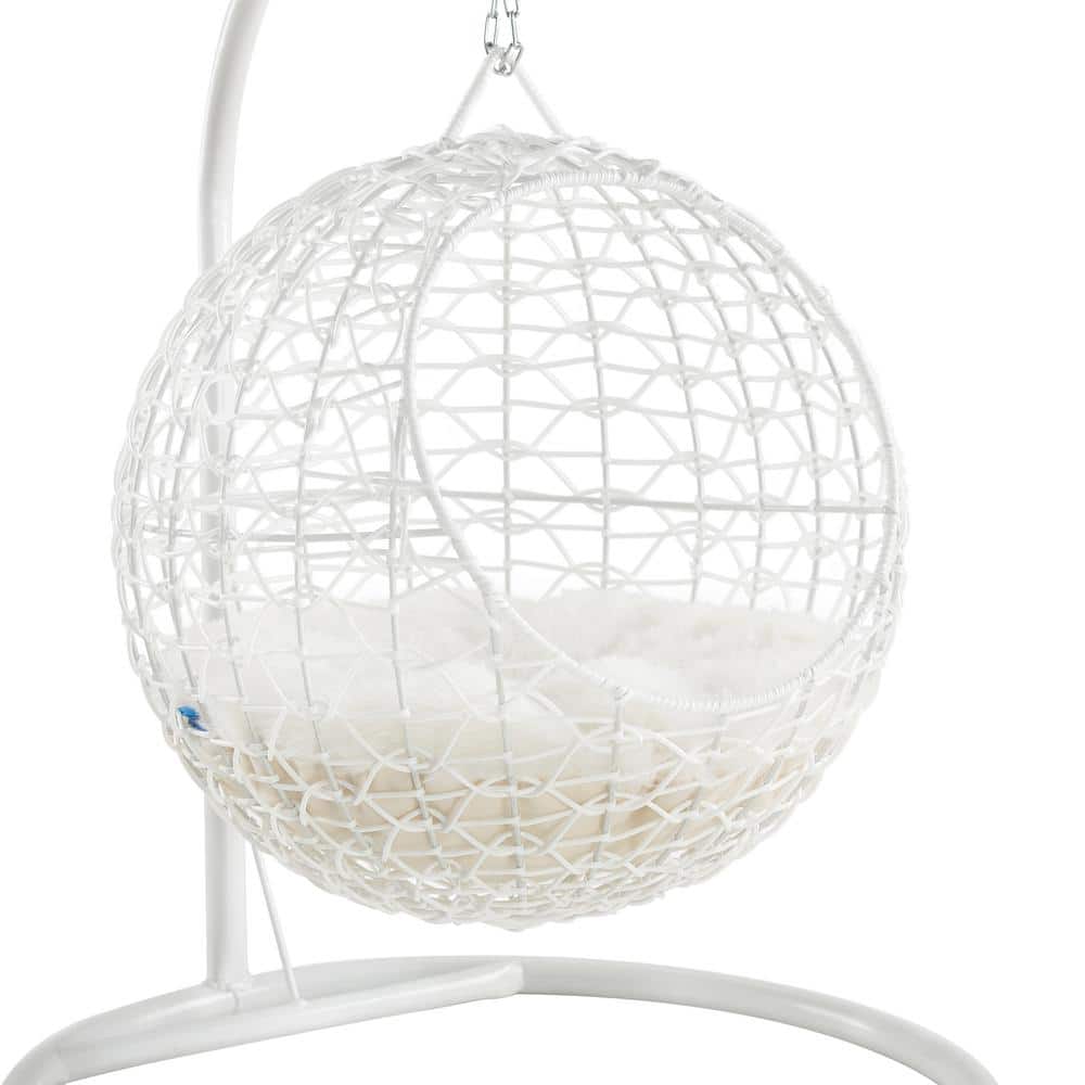 Medium White Rattan Hanging Egg Cat Bed