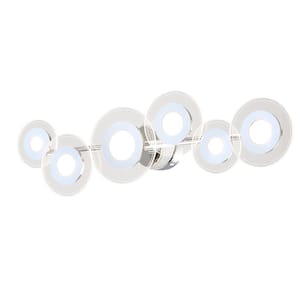 29.5 in. 6-Light Integrated Chrome Bathroom LED Vanity Light with Clear Seedy Acrylic Shades