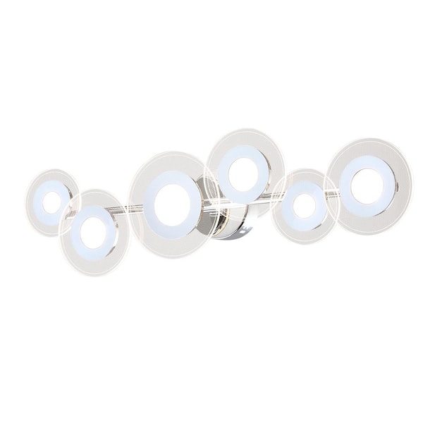 pasentel 29.5 in. 6-Light Integrated Chrome Bathroom LED Vanity Light with Clear Seedy Acrylic Shades