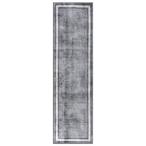 Contemporary Distressed Bordered Gray 2 ft. x 7 ft. Area Rug