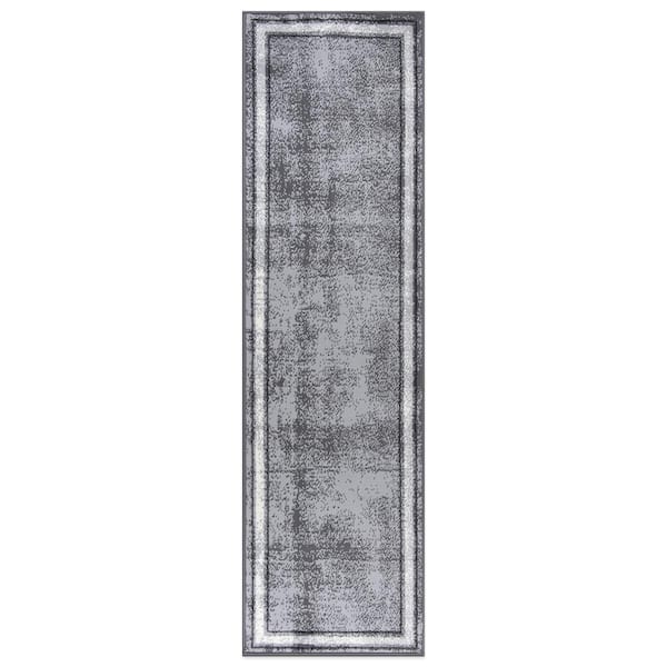 World Rug Gallery Contemporary Distressed Bordered Gray 2 ft. x 7 ft. Area Rug