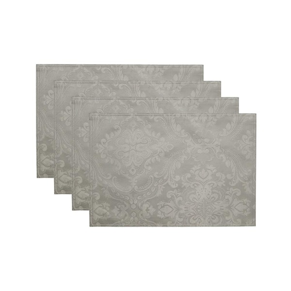 Threadmade Home Caiden Elegance Damask Placemat, Set of 4, Silver - 13"W x 19"L