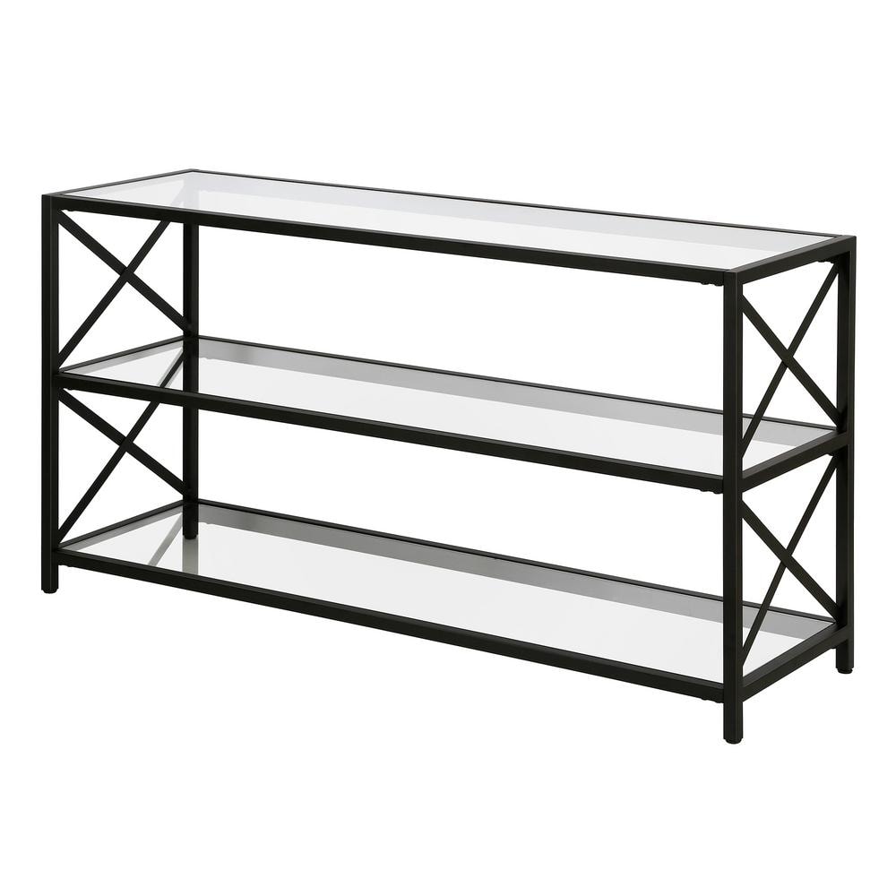Hutton 50'' Blackened Bronze Modern Metal TV Stand with Glass Shelves