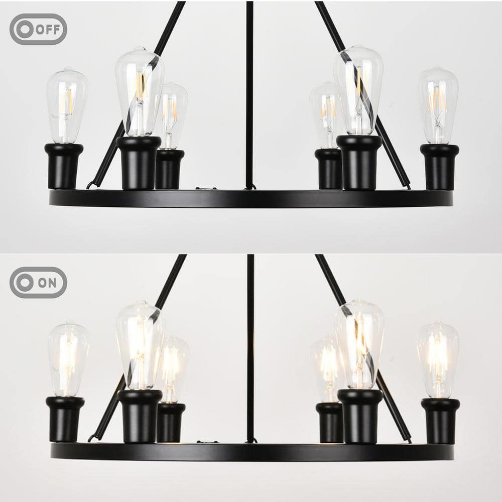 Matte Black Metal Wagon Wheel 6-Light Chandelier