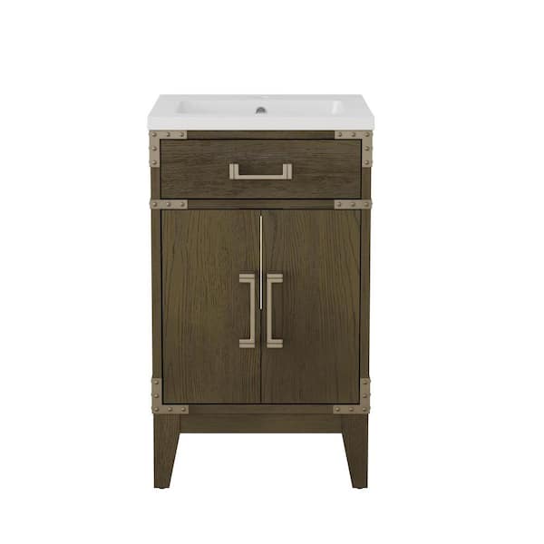 ANGELES HOME 20 in. W Wood Intergral Single Sink Freestanding Gray Vintage Bath Vanity with White Resin Top, Assembled