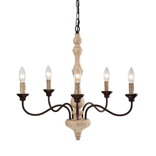 Edvivi 5-Light Scratched Wood and Rust Finish Candle Style Chandelier