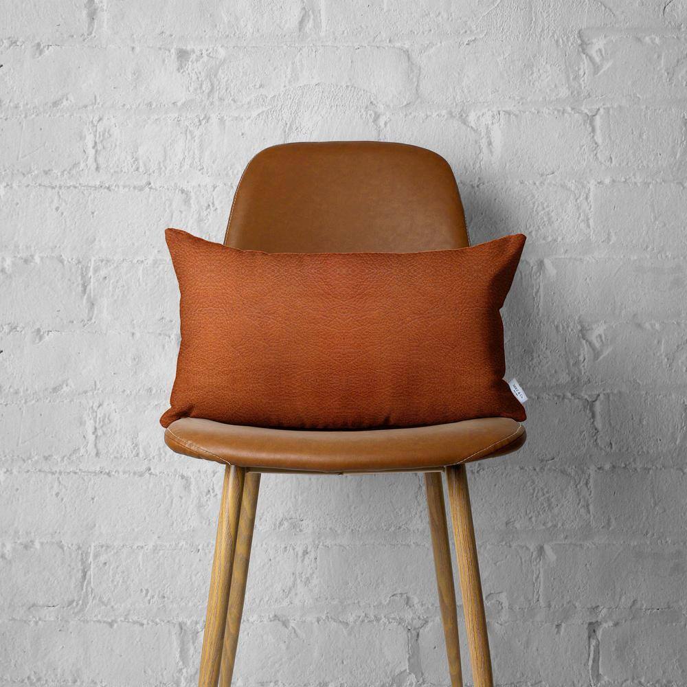 Handmade Vegan Faux Leather Brown Lumbar Throw Pillow 12 x 20