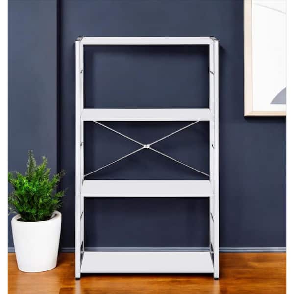 HomeRoots 42 in. Tall White Metal 4 Shelf Standard Bookcase