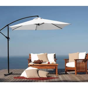 10 ft. Patio Offset Cantilever Umbrella Outdoor Market Hanging Umbrellas with Crank and Cross Base White