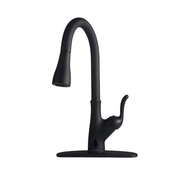 Lukvuzo Touchless Single Handle Pull Down Sprayer Kitchen Faucet with Pull Out Spray Wand High-Arc Zinc in Matte Black