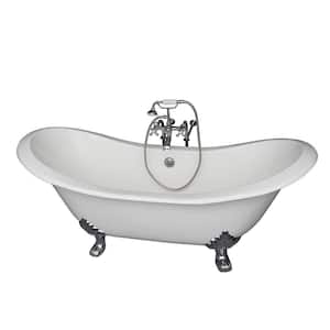 5.9 ft. Cast Iron Lion Paw Feet Double Slipper Tub in White with Polished Chrome Accessories