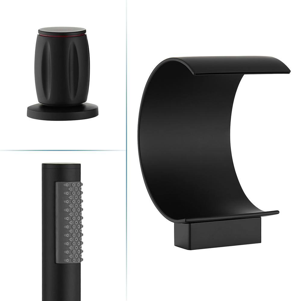 Matte Black Triple Handle Deck-Mount Roman Tub Faucet