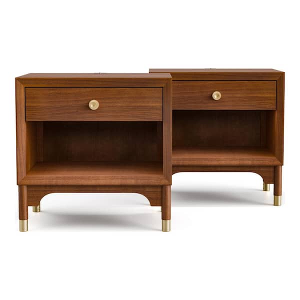 Forma Mid Century Walnut 1-Drawer 26 in. W Nightstand (Set of 2)