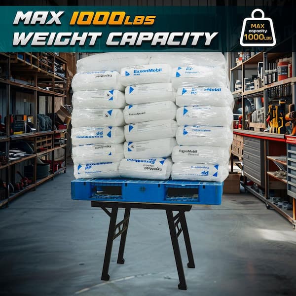 34 in. W x 24 in. D x 31 in. H Black Foldable Work Bench, Portable Heavy Duty Shed Shelving Table for Garage