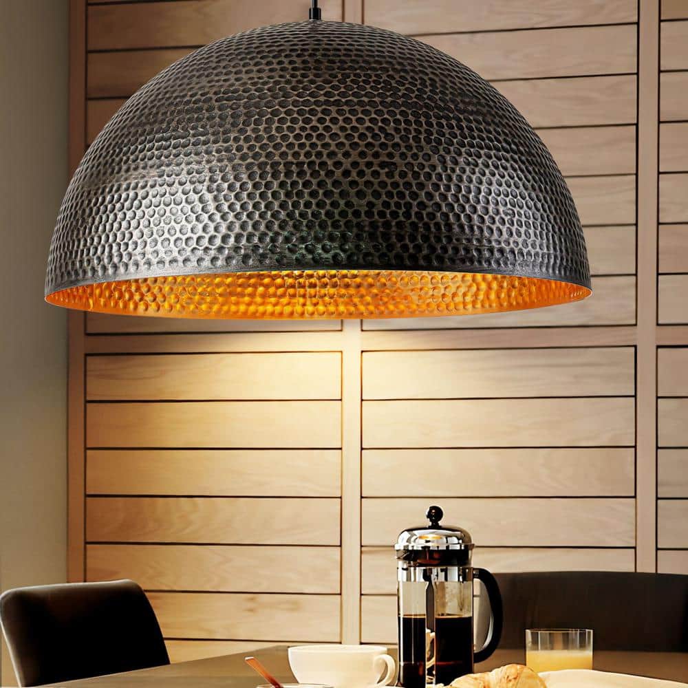 Rennnsan Matthew 23.6 in. 1-Light Silver-Black Hammered Dome