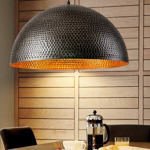 Matthew 23.6 in. 1-Light Silver-Black Hammered Dome Pendant-Light