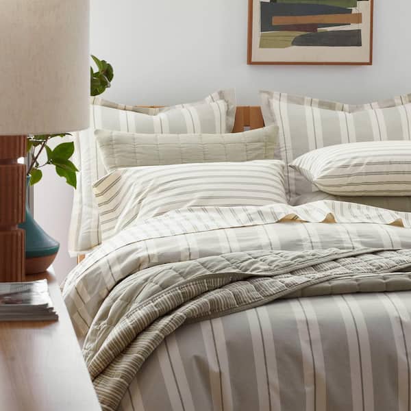 Narrow Stripe T200 Yarn Dyed Cotton Percale Flat Sheet