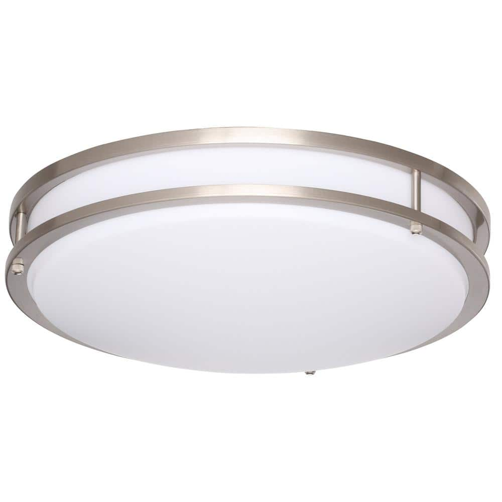 UPC 046335974975 product image for 16 in. Modern Brushed Nickel Dimmable LED Integrated Flush Mount with Frosted Sh | upcitemdb.com