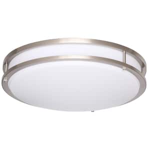 Hampton Bay 16 in. Modern Brushed Nickel Dimmable LED Integrated Flush Mount with Frosted Shade for Kitchen