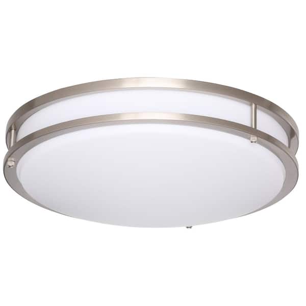 Hampton Bay Hampton Bay 16 in. Modern Brushed Nickel Dimmable LED Integrated Flush Mount with Frosted Shade for Kitchen