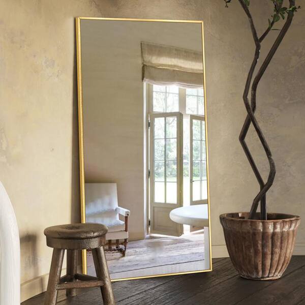 Sxiawe 28 in. W x 71.1 in. H Oversized Gold Metal Frame Modern Classic Full Length Floor Standing Mirror