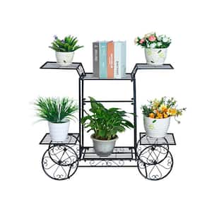 26.77 in. H x 32.67 in. W Outdoor/Indoor Black Metal Plant Stand Cart Shaped Flower Pot Holder
